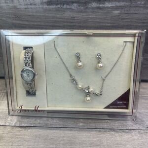 Jean Marc Crystal Watch Set With Necklace & Earrings New Old Stock